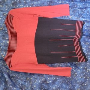 🍂3/$10 Notations Stretchy Red & Black Two-Tone 3/4 Sleeve Boat-Neck Blouse